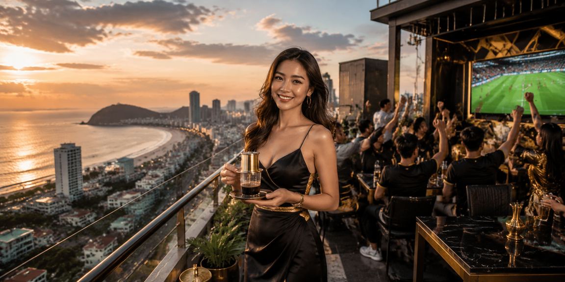 Người dùng Vũng Tàu uống cà phê và xem ưu đãi xổ số trên xs30